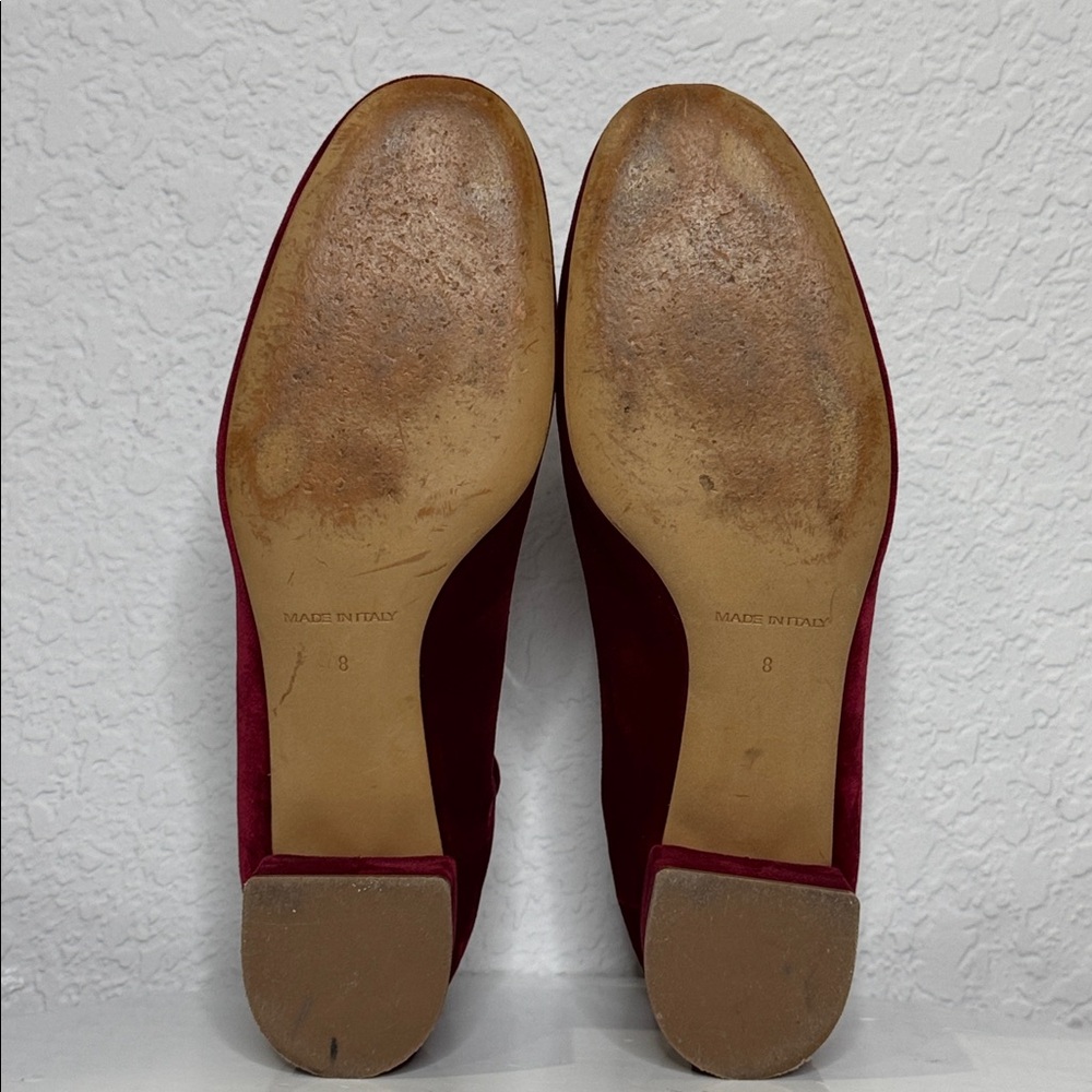 EVERLANE THE DAY RED VELVET SCRUNCH BACK BLOCK HEEL BALLET INSPIRED PUMPS - Picture 12 of 14